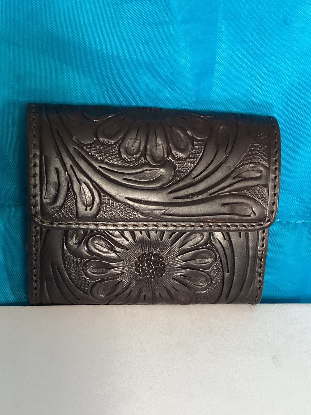 Shyanne Embossed Floral Leather Wallet - Dark Brown